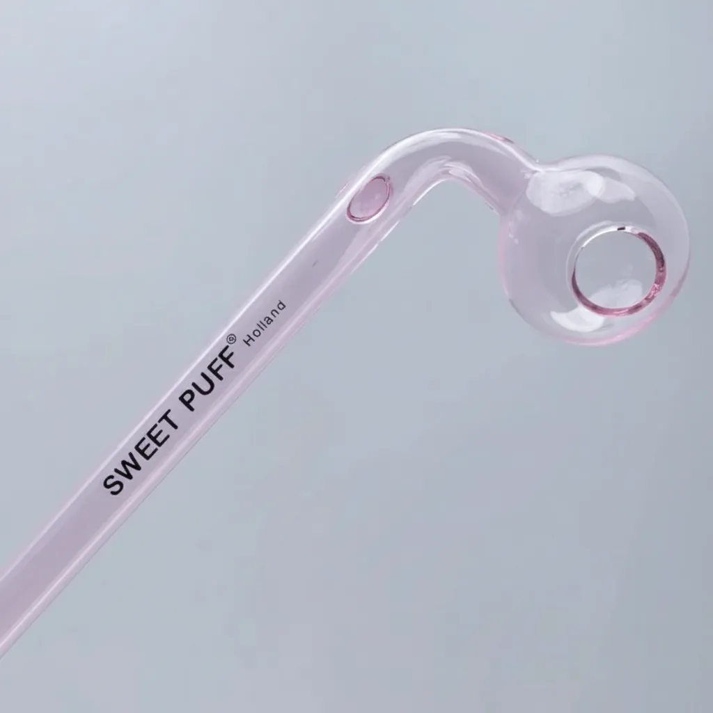 Curved Sweet Puff Glass Pipe 14cm Pink Balancer - Image 2