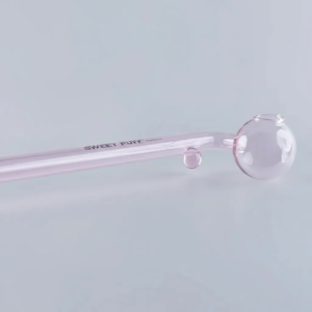 Curved Sweet Puff Glass Pipe 14cm Pink Balancer - Image 4