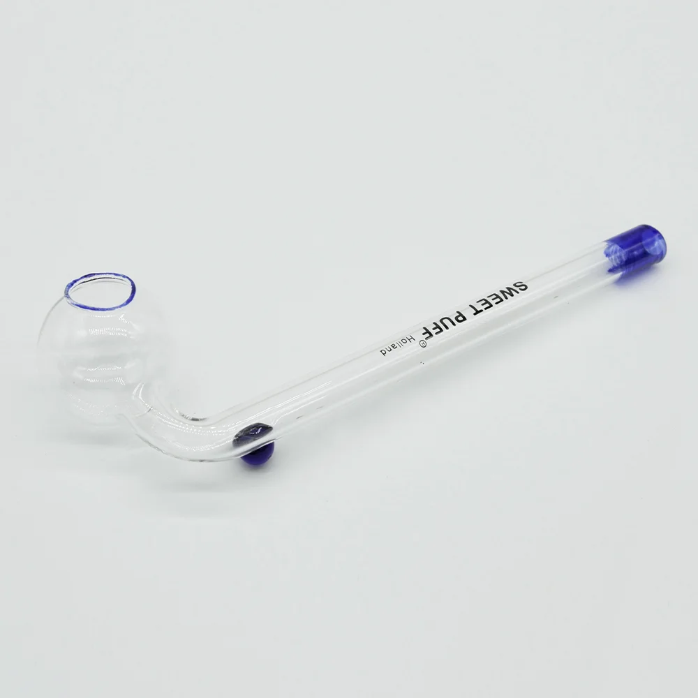 Sweet Puff Glass Pipe 10cm Blue Rim and Balancer - Image 6