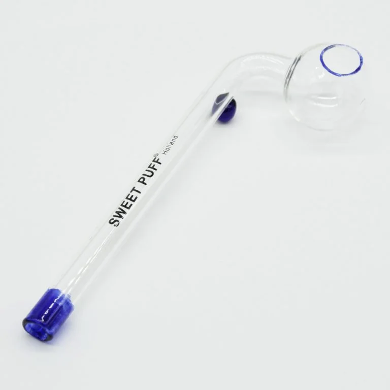 Sweet Puff Glass Pipe 10cm Blue Rim and Balancer - Image 3