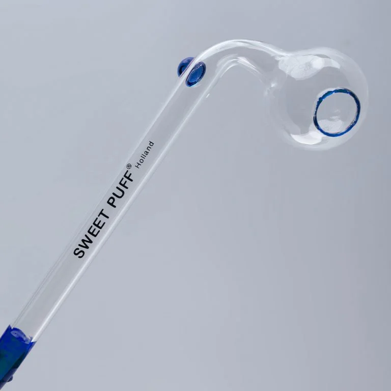 Sweet Puff Glass Pipe 10cm Blue Rim and Balancer - Image 2