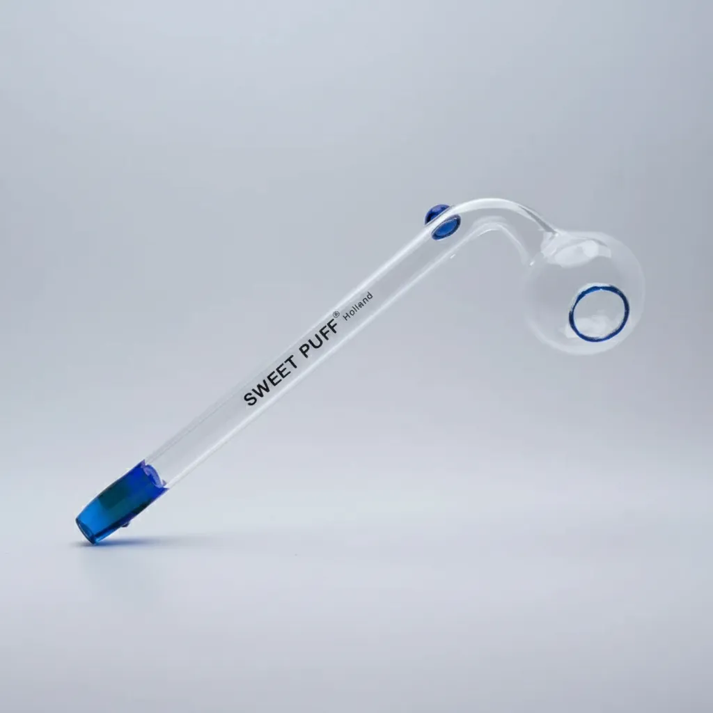 Sweet Puff Glass Pipe 10cm Blue Rim and Balancer