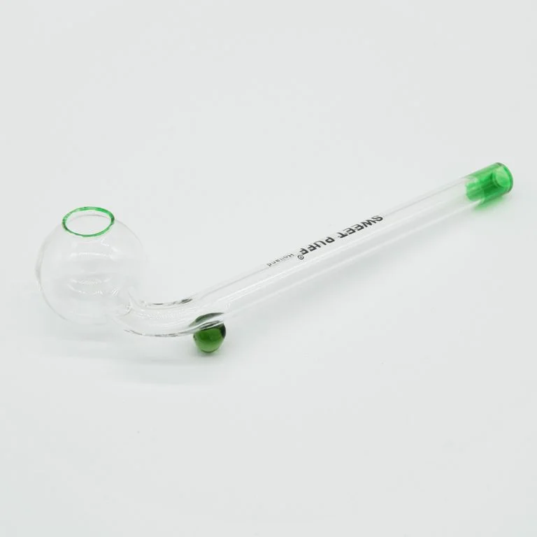 Sweet Puff Glass Pipe 14cm Green Rim and Balancer Pack X2 - Image 4