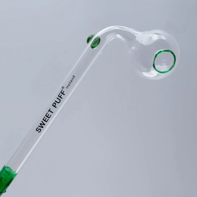 Sweet Puff Glass Pipe 14cm Green Rim and Balancer Pack X2 - Image 2