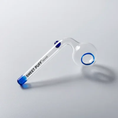 Sweet Puff Glass Pipe 8cm Blue Rim and Balancer