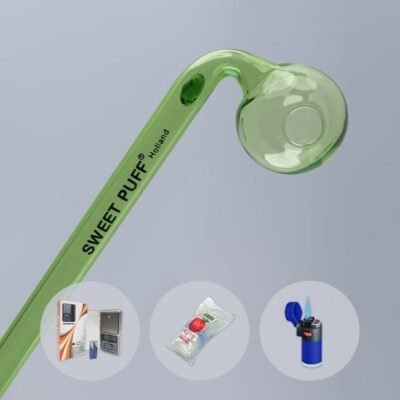 Combo Full X1 Curved Sweet Puff Glass Pipe 14cm Green Balancer