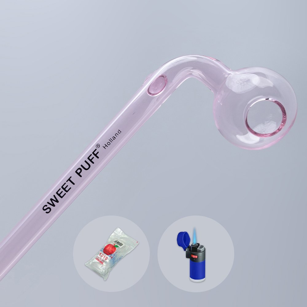 Combo X2 Curved Sweet Puff Glass Pipe 14cm Pink Balancer