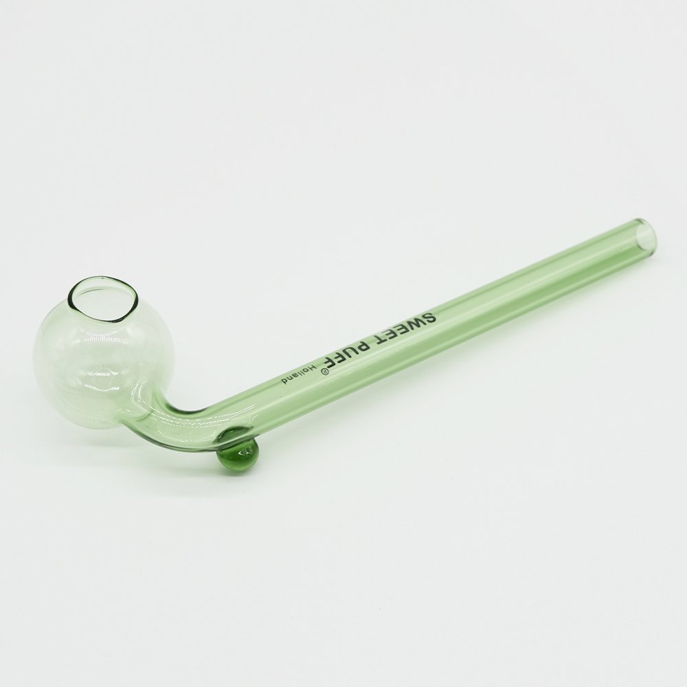 Curved Sweet Puff Glass Pipe 14cm Green Balancer - Image 3