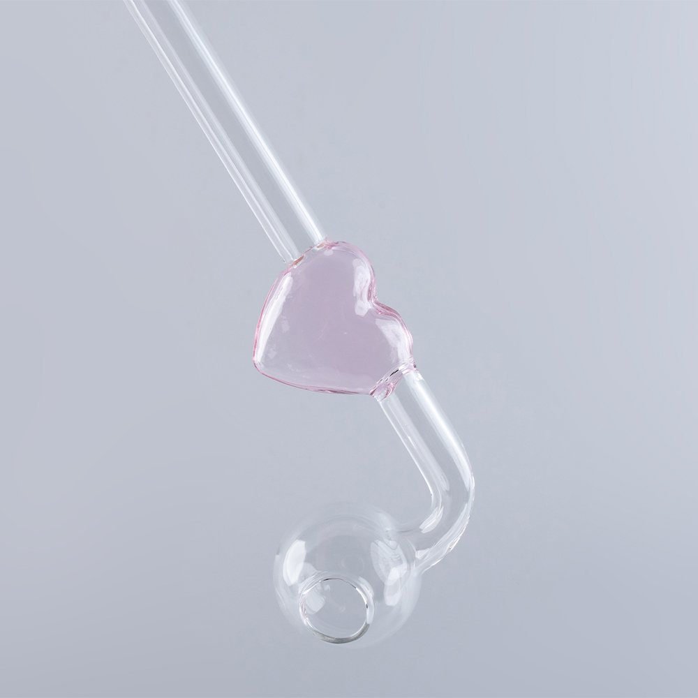 Love Heart Sweet Puff Glass Pipe 14cm Pink and Balancer Pack X6 - Image 3