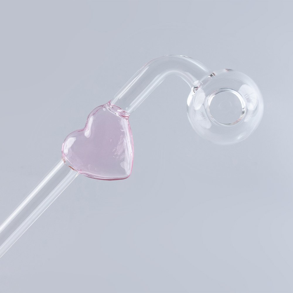 Love Heart Sweet Puff Glass Pipe 14cm Pink and Balancer Pack X6