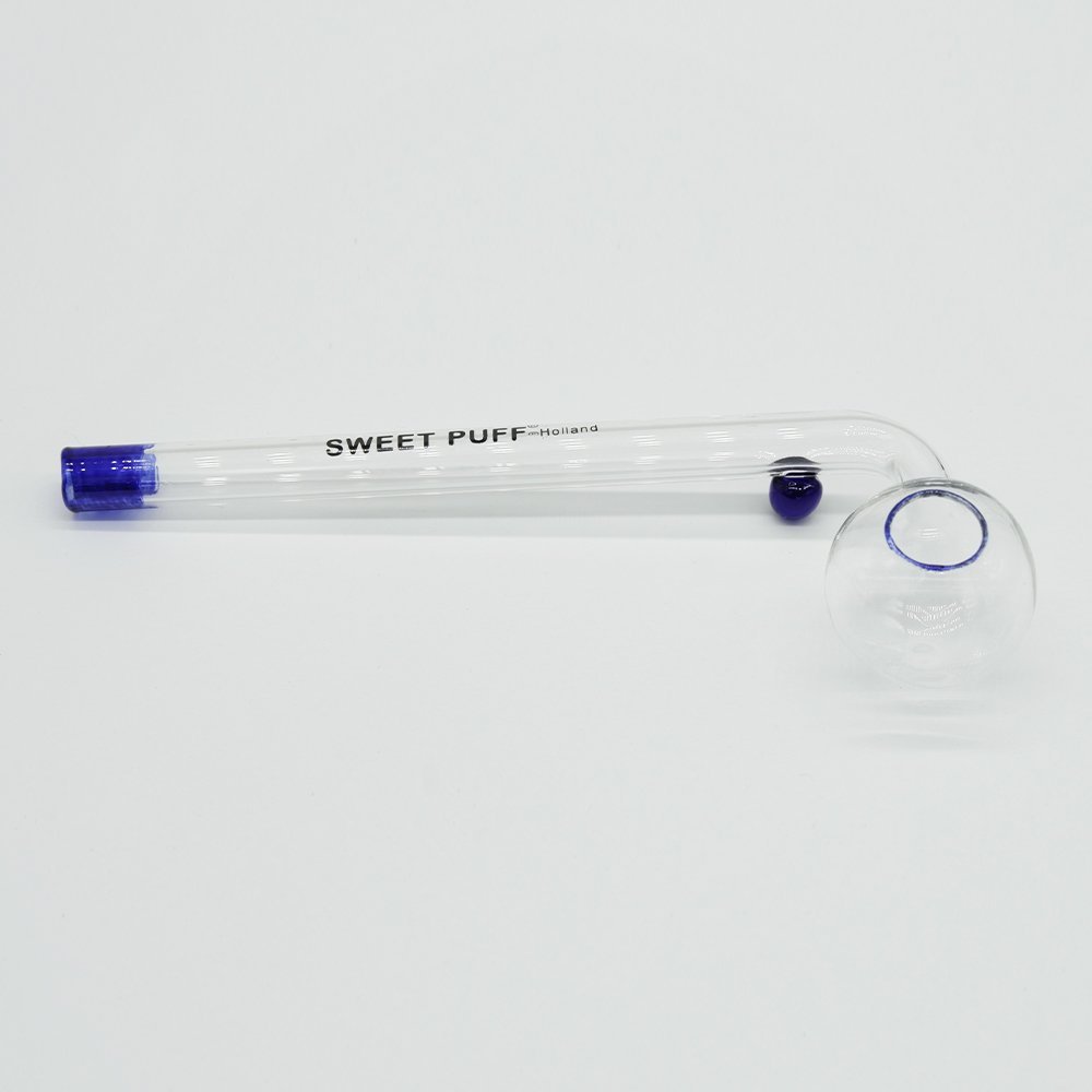 Sweet Puff Glass Pipe 14cm Blue Rim and Balancer Pack X2 - Image 3