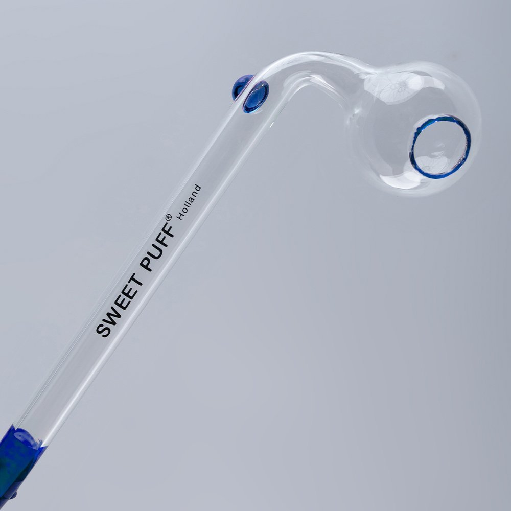 Sweet Puff Glass Pipe 14cm Blue Rim and Balancer Pack X2