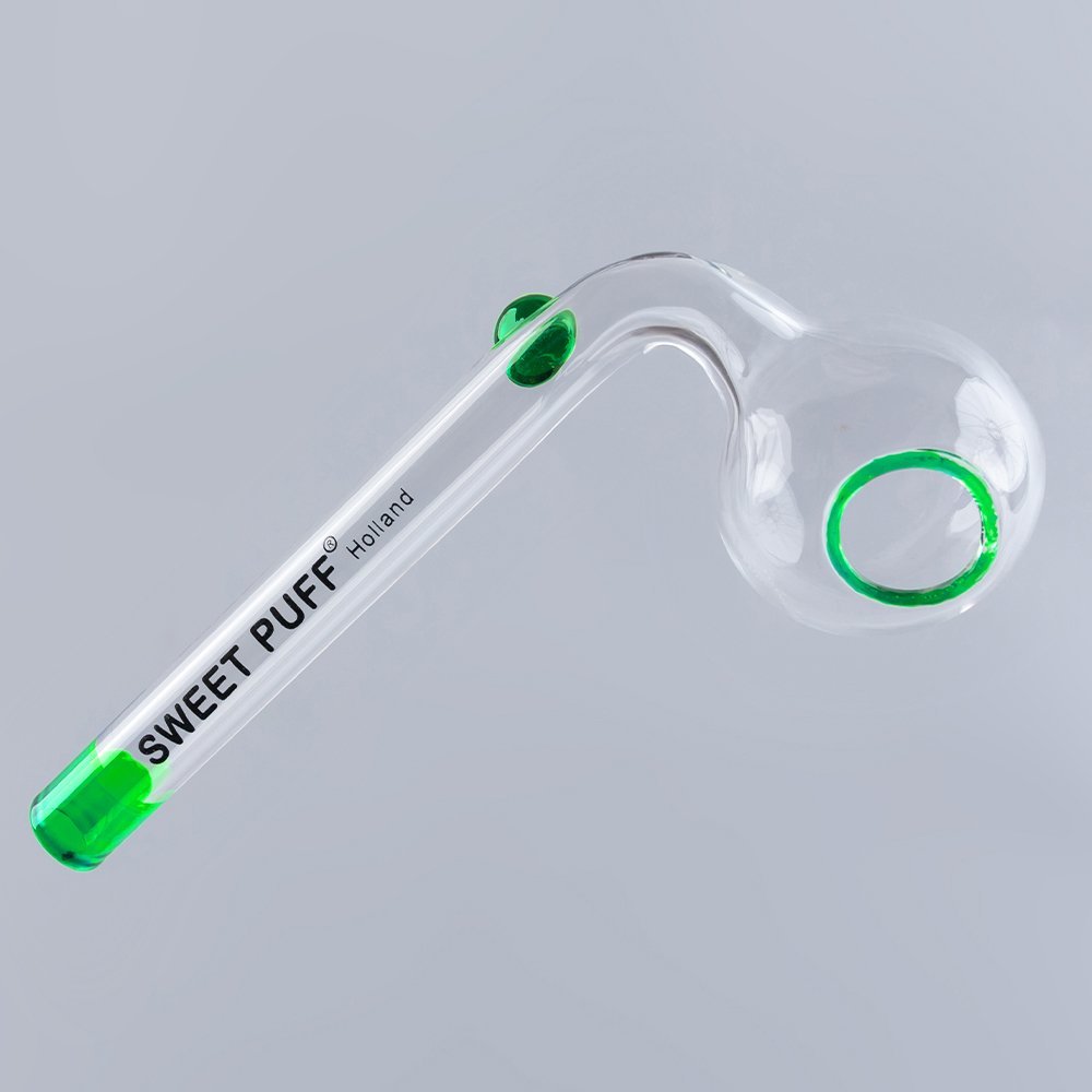 Sweet Puff Glass Pipe 8cm Green Rim and Balancer Pack X2