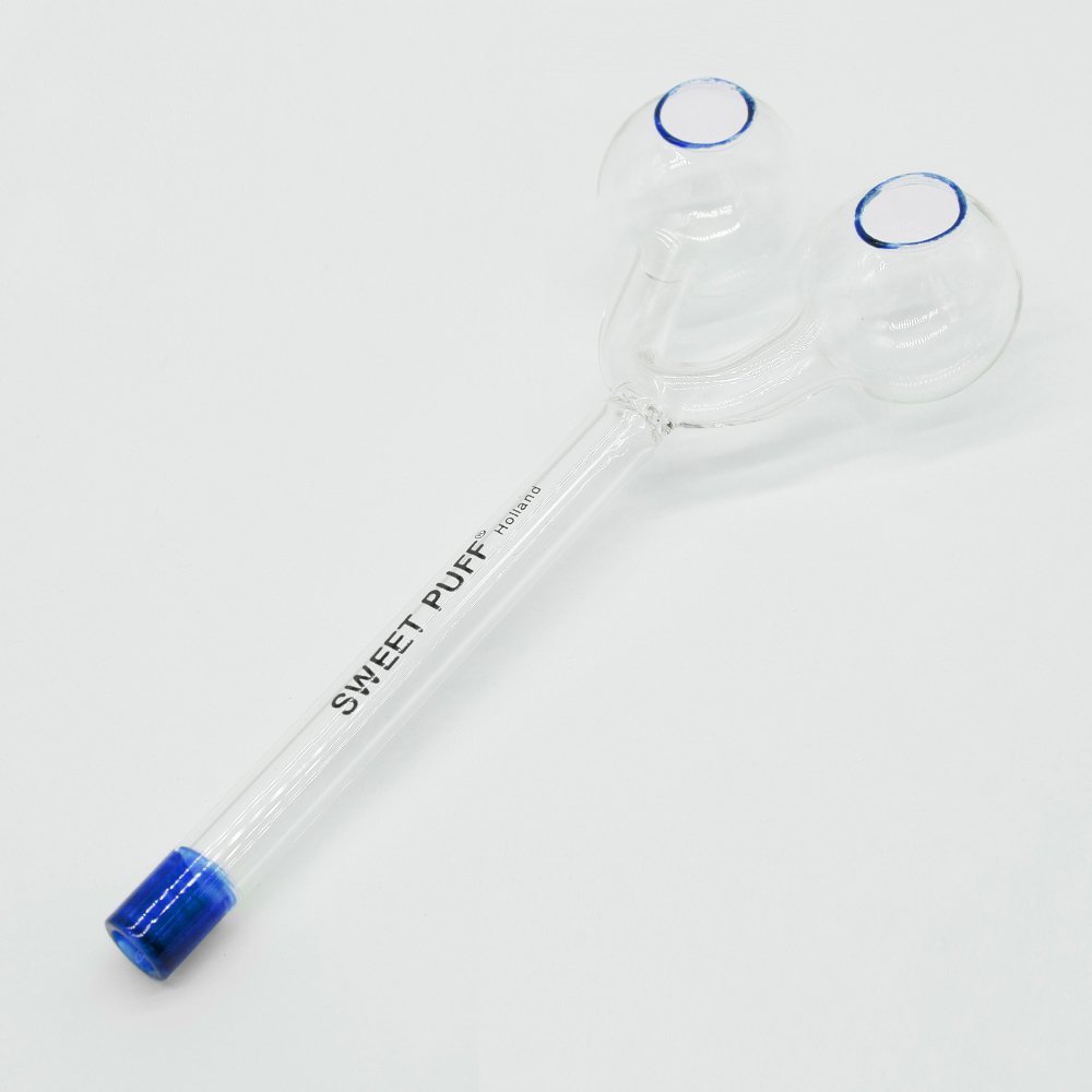 Sweet Puff Glass Pipe Straight Twin Bowl 15cm Blue Tip Pack X2 - Image 2