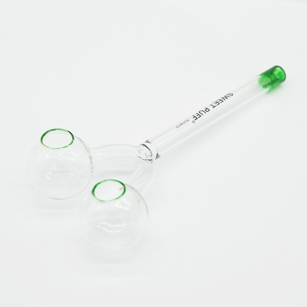 Sweet Puff Glass Pipe Straight Twin Bowl 15cm Green Tip - Image 5